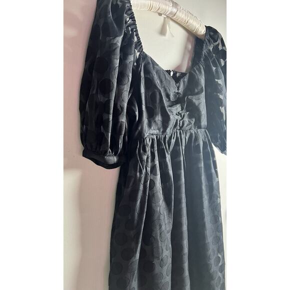 English Factory-black Dotted XS Sweetheart NeckPuff Sleeve Smocked Mini Dress - Picture 7 of 15